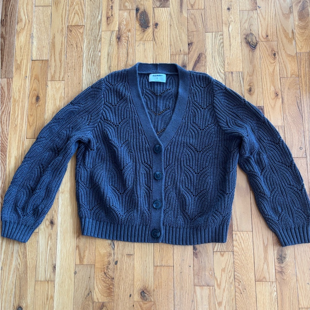 Boxy cropped pointelle knit cardigan